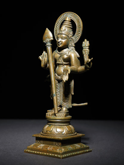 8" Standing Lord Karttikeya (Murugan) In Blessing Gesture | Handmade Idol | Bronze Statue