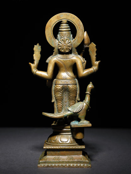 8" Standing Lord Karttikeya (Murugan) In Blessing Gesture | Handmade Idol | Bronze Statue