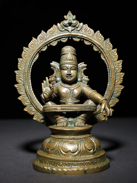 6" Small Lord Ayyappan | Handmade Idol | Lord Ayyappan Bronze Statue