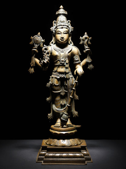 24" Four Armed Standing Lord Vishnu (Perumal) | Handmade Lord Vishnu Idol | Bronze Statue