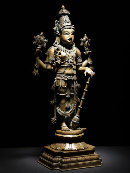 24" Four Armed Standing Lord Vishnu (Perumal) | Handmade Lord Vishnu Idol | Bronze Statue