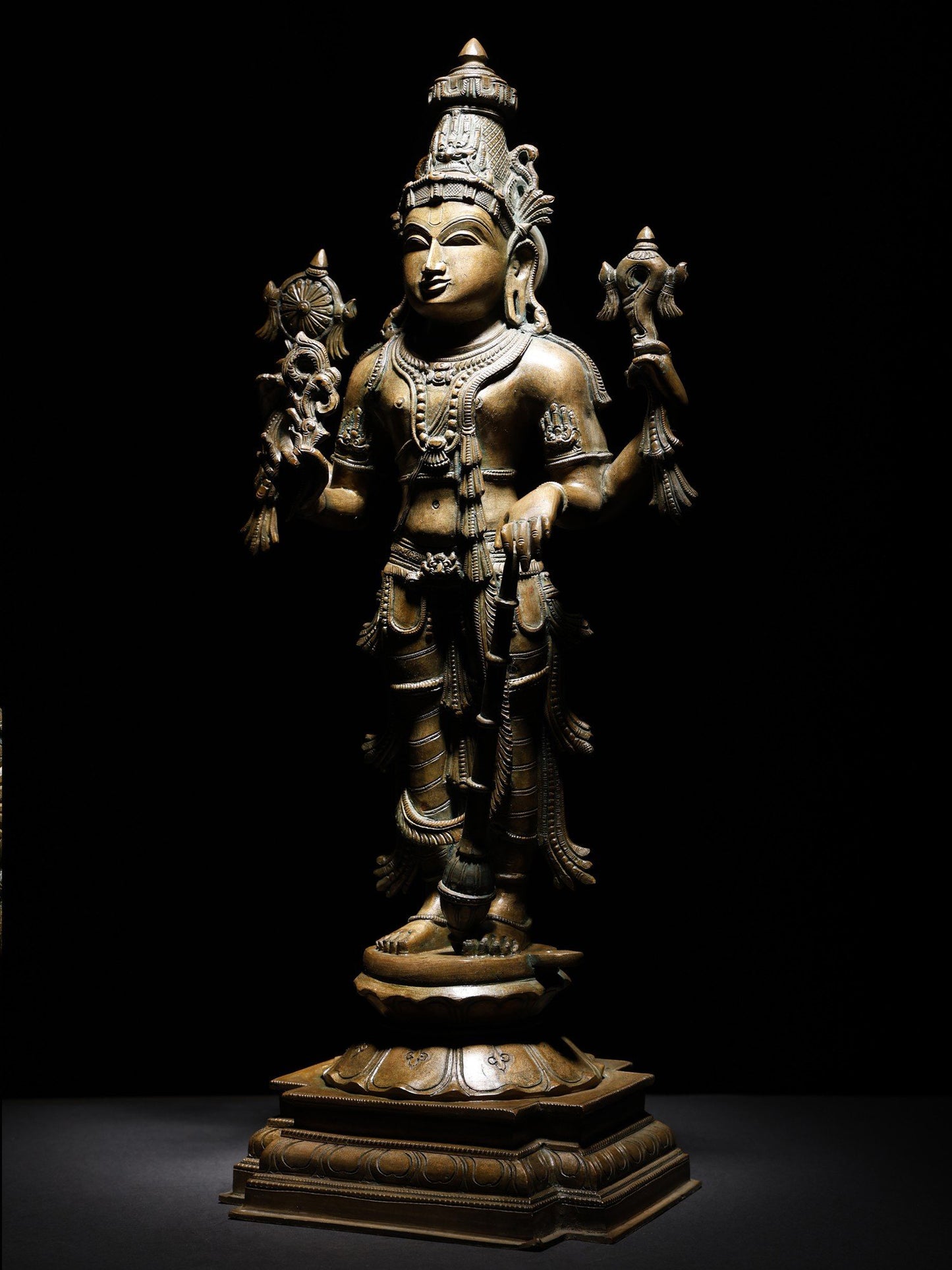 24" Four Armed Standing Lord Vishnu (Perumal) | Handmade Lord Vishnu Idol | Bronze Statue