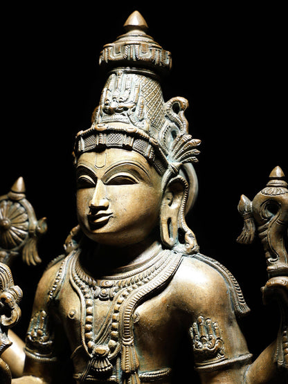 24" Four Armed Standing Lord Vishnu (Perumal) | Handmade Lord Vishnu Idol | Bronze Statue