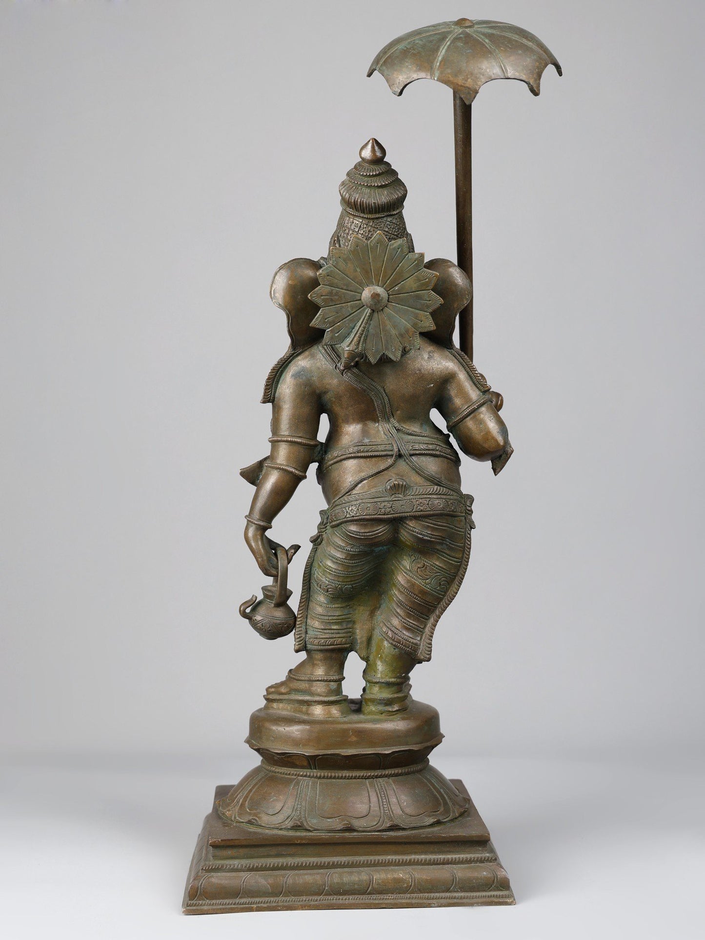 22" Lord Ganesha Standing On Pedstal With Umbrella | Handmade Idol | Lord Ganesha Bronze Statue