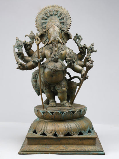 18" 6 Armed Drishti Ganesha | Handmade Idol | Lord Ganesah Bronze Statue