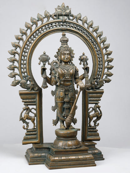 24" Standing Four Armed Lord Vishnu On Kirtimukha Throne | Handmade Idol | Bronze Statue