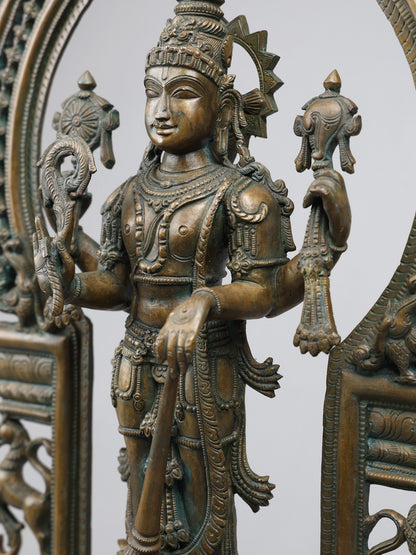 24" Standing Four Armed Lord Vishnu On Kirtimukha Throne | Handmade Idol | Bronze Statue