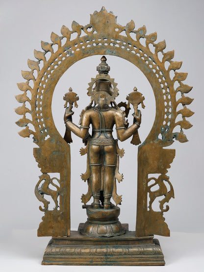 24" Standing Four Armed Lord Vishnu On Kirtimukha Throne | Handmade Idol | Bronze Statue