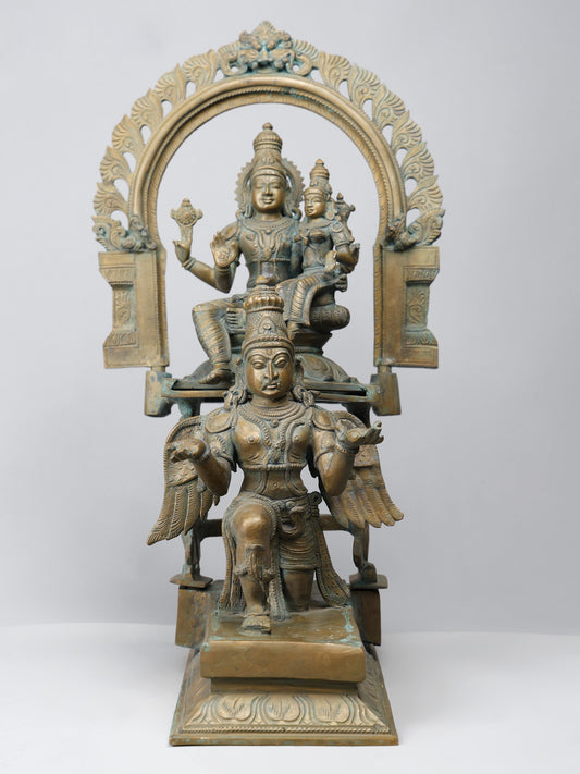 20" Lakshmi - Narayana With Garuda | Handmade Idol | Laxmi- Narayana Bronze Statue