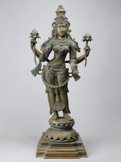 32" Large Standing Goddess Lakshmi in Blessing Gesture | Handmade Idol | Goddess Bronze Statue