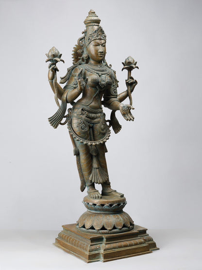 32" Large Standing Goddess Lakshmi in Blessing Gesture | Handmade Idol | Goddess Bronze Statue