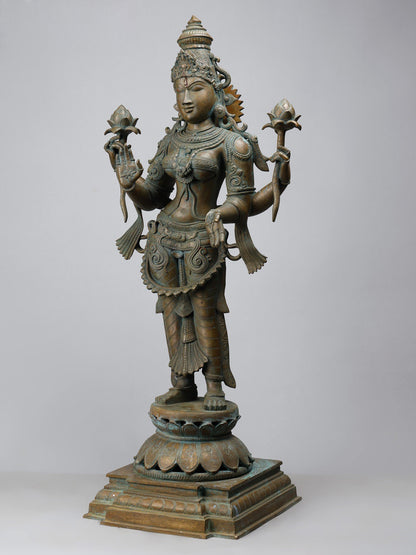 32" Large Standing Goddess Lakshmi in Blessing Gesture | Handmade Idol | Goddess Bronze Statue