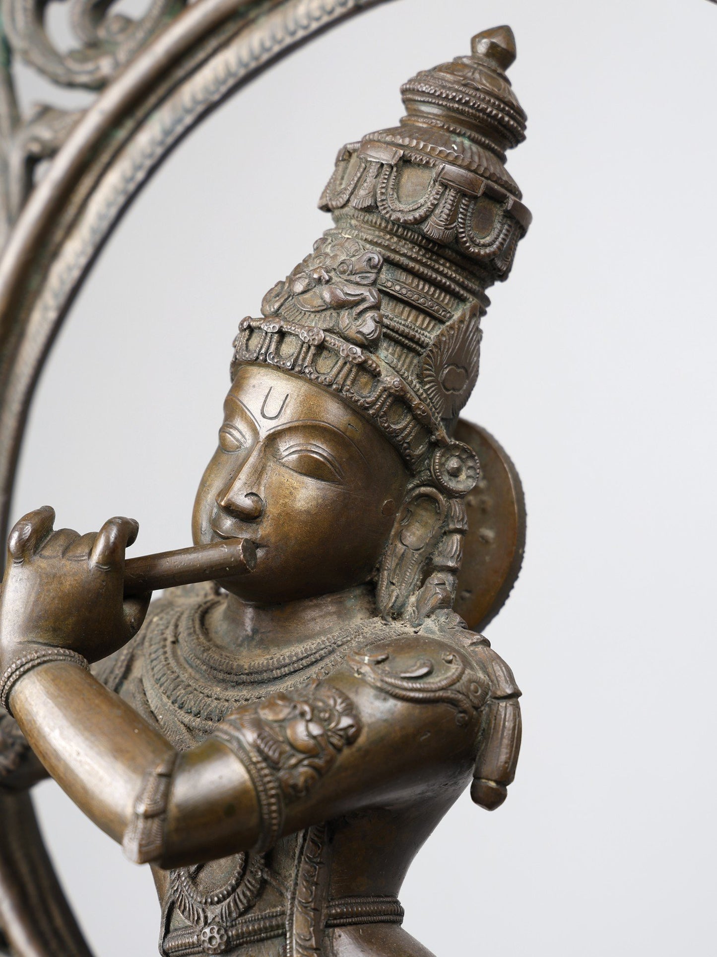 33" Large Lord Krishna Playing Flute With Kirtimukha Arch |  Handmade | Bronze Statue