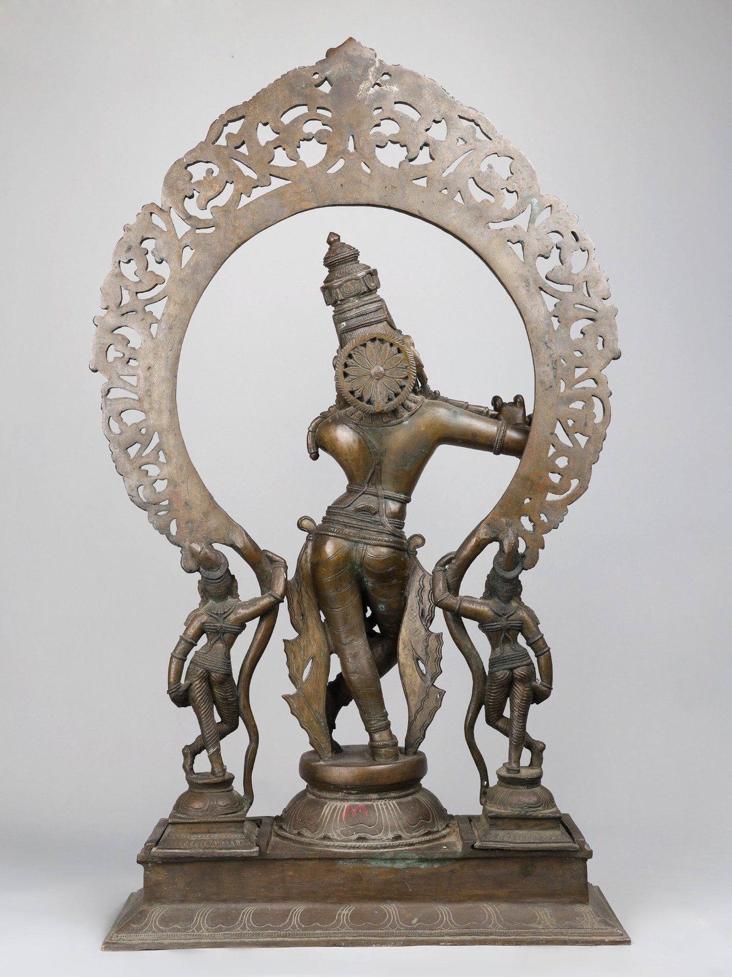 33" Large Lord Krishna Playing Flute With Kirtimukha Arch |  Handmade | Bronze Statue