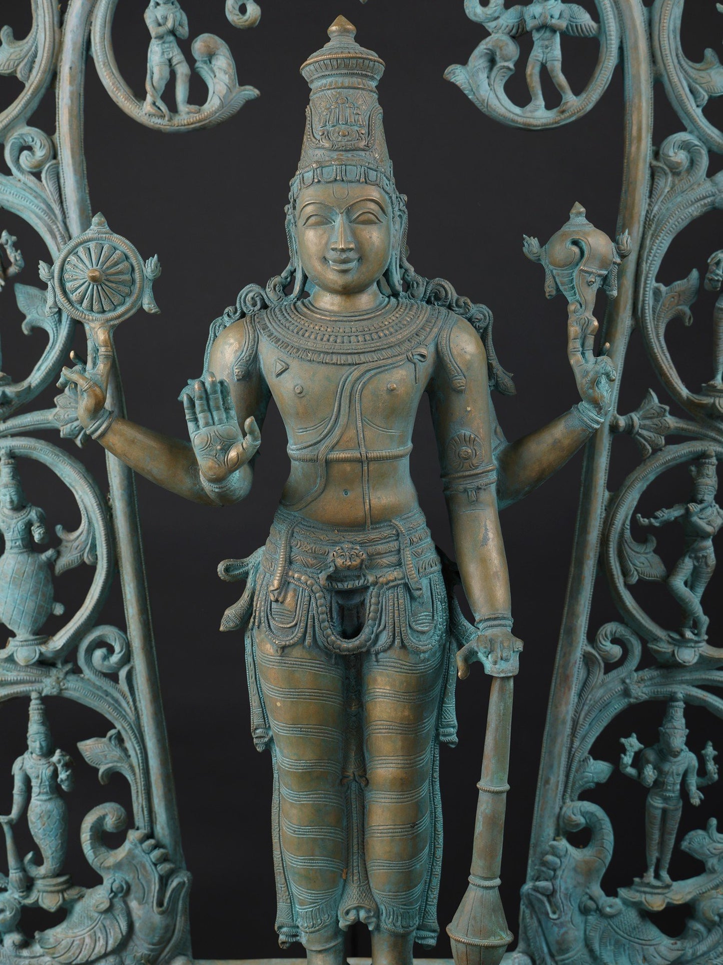 49" Standing Lord Vishnu with Dashavatara on Kirtimukha Arch | Bronze Statue