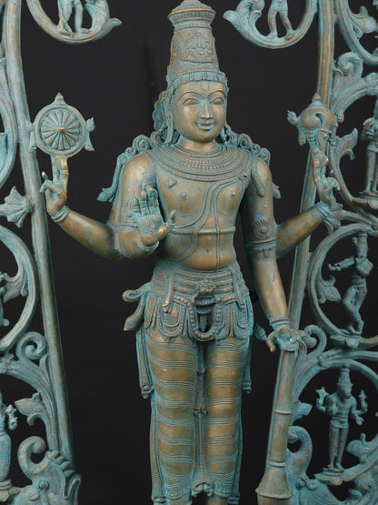 49" Standing Lord Vishnu with Dashavatara on Kirtimukha Arch | Bronze Statue