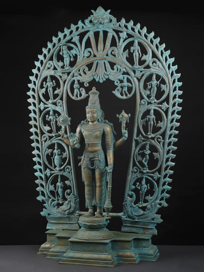 49" Standing Lord Vishnu with Dashavatara on Kirtimukha Arch | Bronze Statue