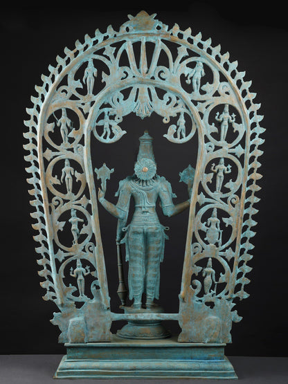 49" Standing Lord Vishnu with Dashavatara on Kirtimukha Arch | Bronze Statue