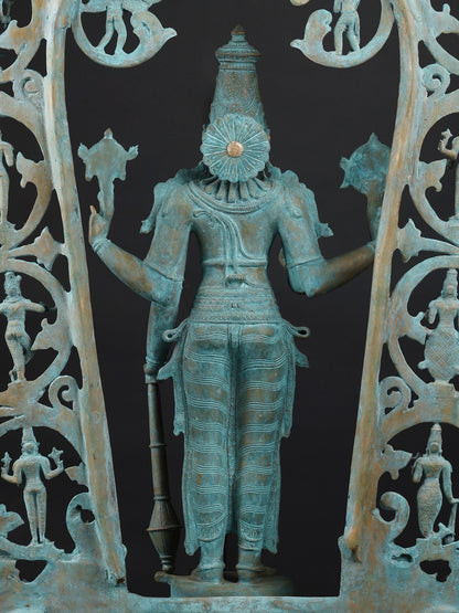 49" Standing Lord Vishnu with Dashavatara on Kirtimukha Arch | Bronze Statue