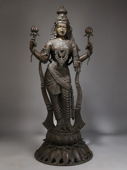 52" Large Superfine Goddess Lakshmi Bronze Statue Standing On Lotus In Blessing Gesture