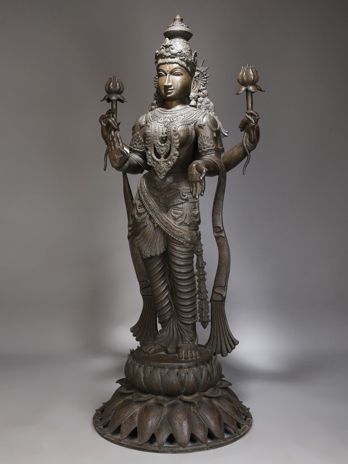 52" Large Superfine Goddess Lakshmi Bronze Statue Standing On Lotus In Blessing Gesture