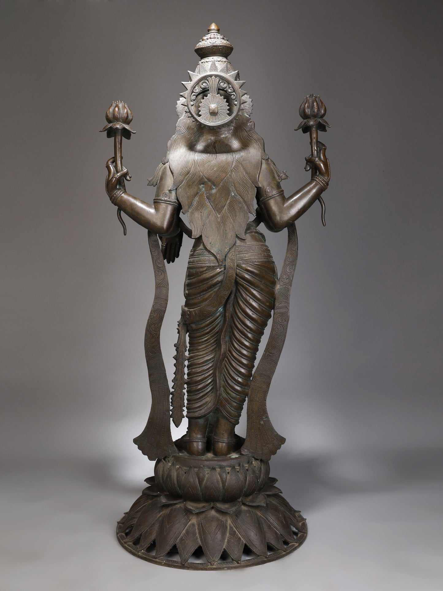 52" Large Superfine Goddess Lakshmi Bronze Statue Standing On Lotus In Blessing Gesture