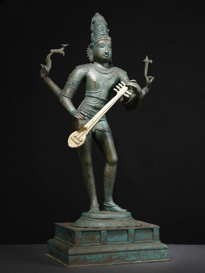 23" Veena Dhara Shiva Bronze Statue | Handmade Idol | Lord Shiva Statue