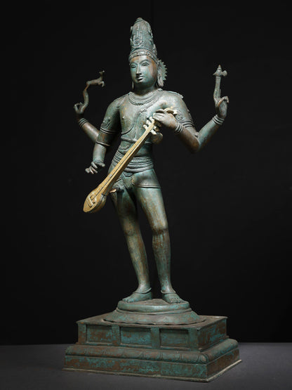 23" Veena Dhara Shiva Bronze Statue | Handmade Idol | Lord Shiva Statue