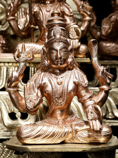 37" Large Superfine Goddess Rajarajeshvari Seated On Kirtimukha Throne With Gods And Goddesses | Hoysala Bronze Statue In Twin Shades