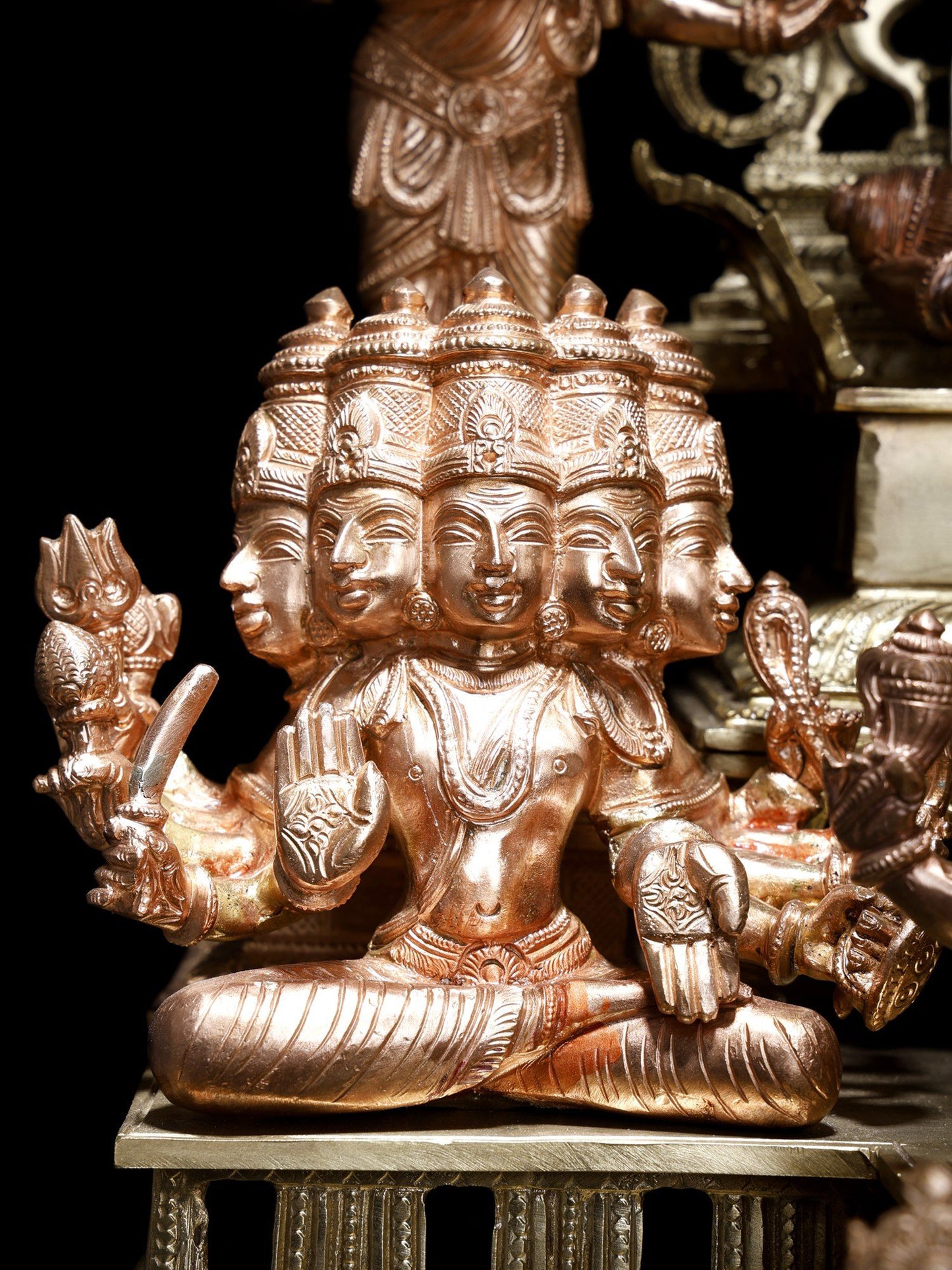 37" Large Superfine Goddess Rajarajeshvari Seated On Kirtimukha Throne With Gods And Goddesses | Hoysala Bronze Statue In Twin Shades