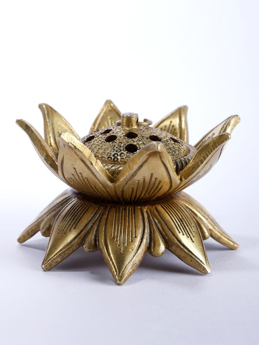 4" Lotus Design Dhoop Dani in Brass | Spiritual Home Decor