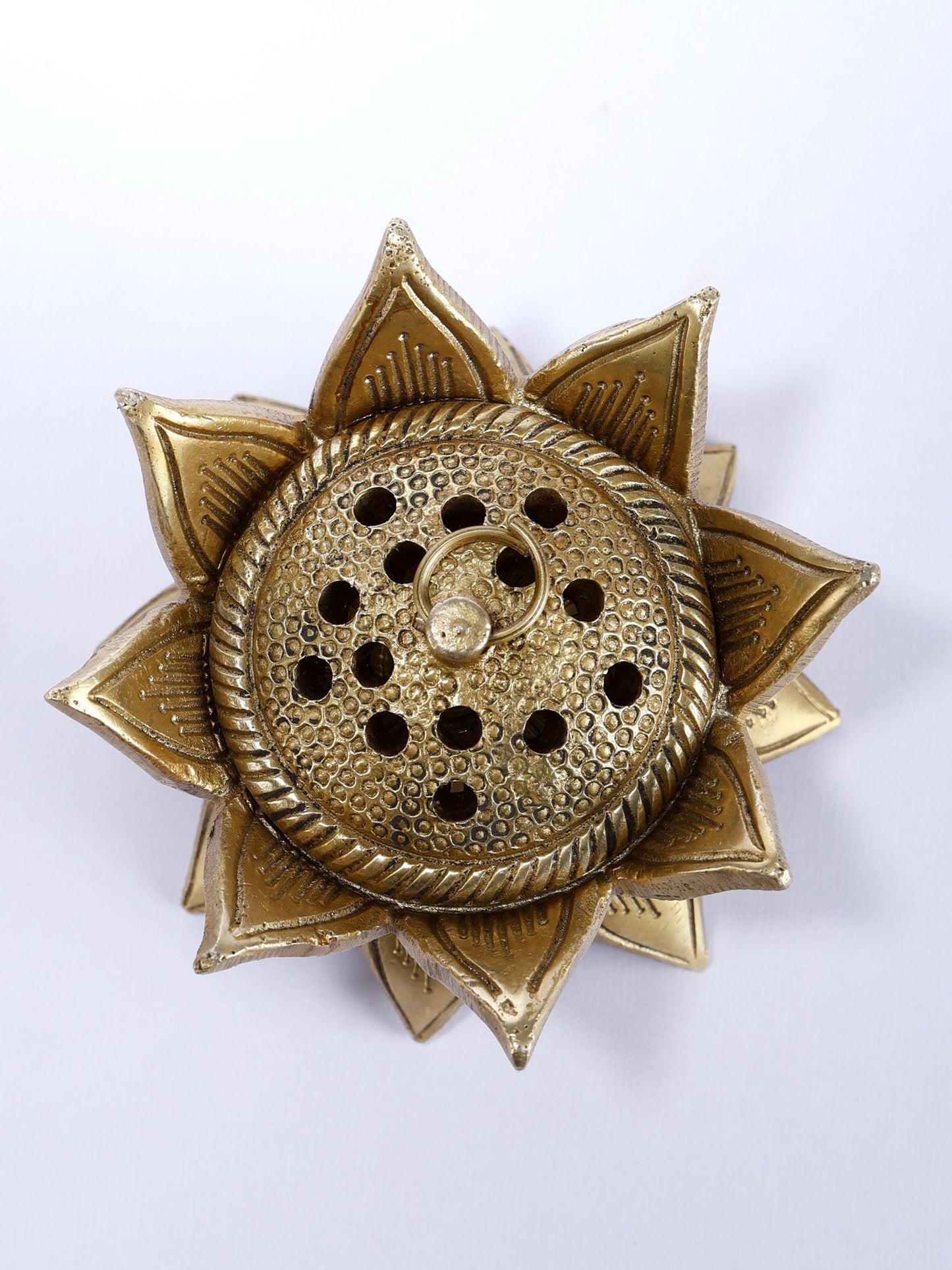 4" Lotus Design Dhoop Dani in Brass | Spiritual Home Decor