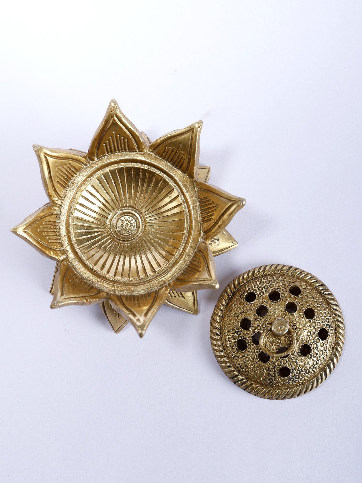 4" Lotus Design Dhoop Dani in Brass | Spiritual Home Decor