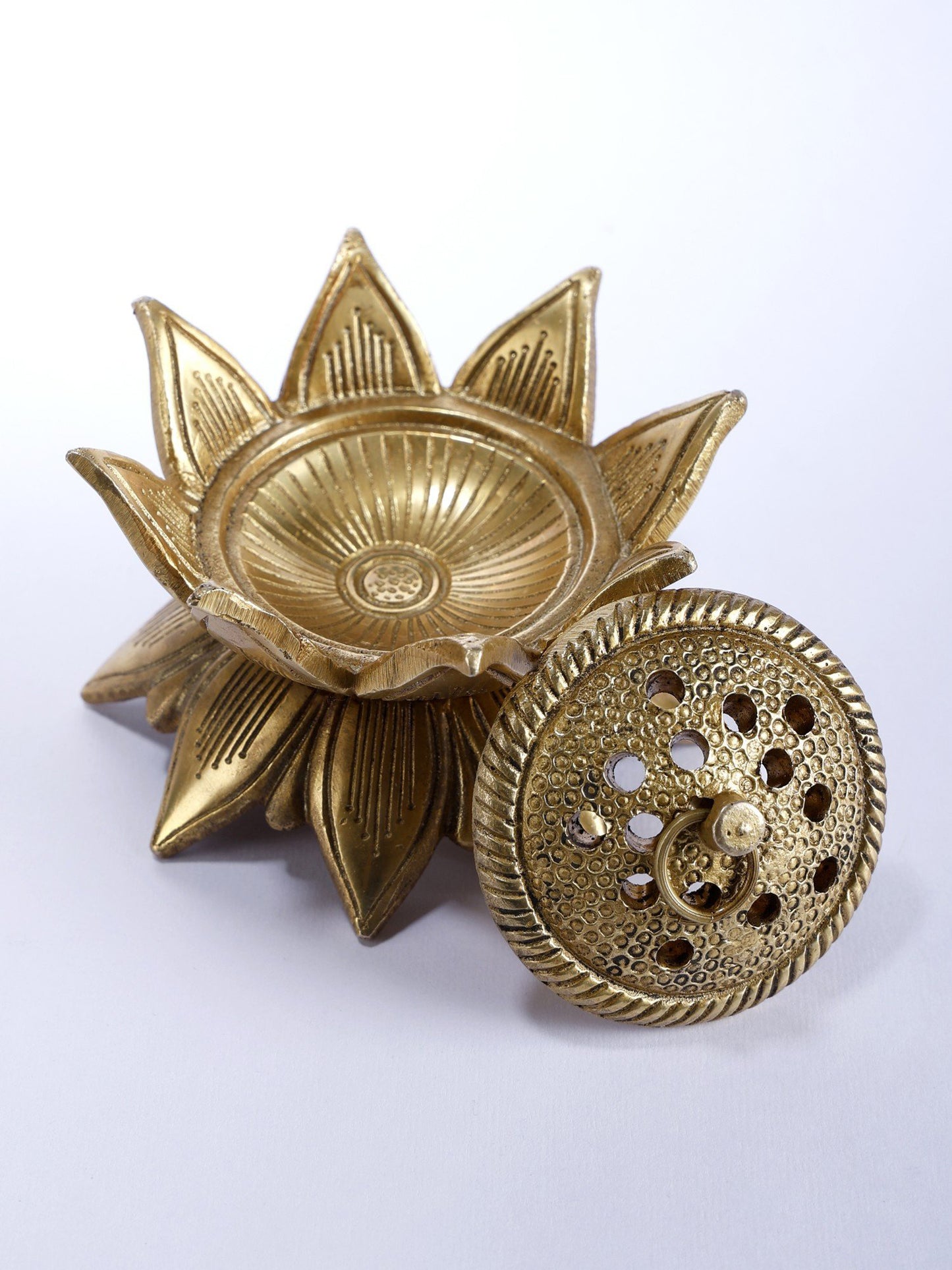 4" Lotus Design Dhoop Dani in Brass | Spiritual Home Decor