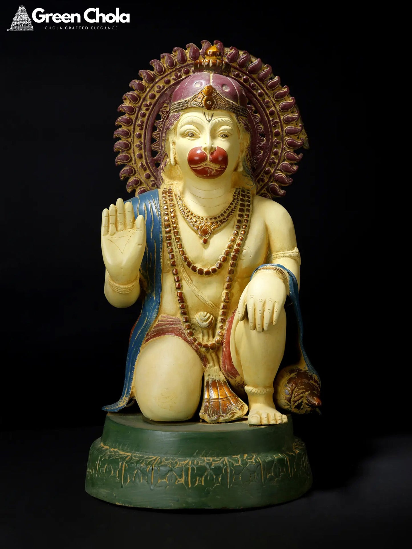 19-inch Colorful Blessing Lord Hanuman Brass Sculpture