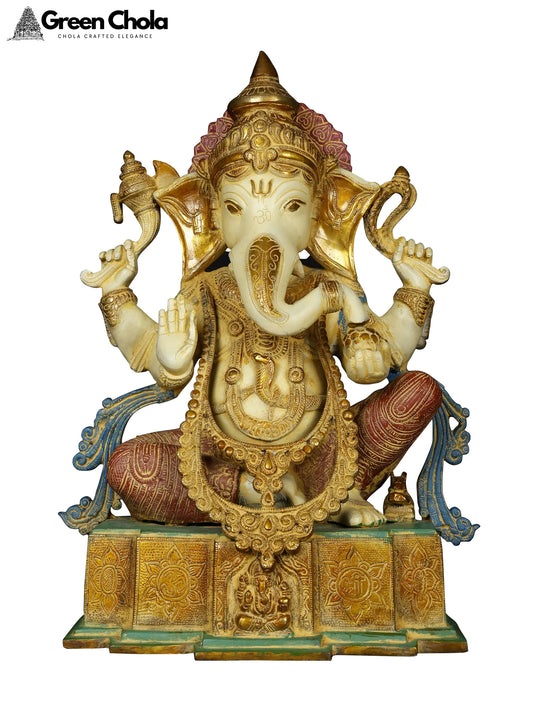 18-inch Small Colorful Four-Armed Lord Ganesha Brass Sculpture