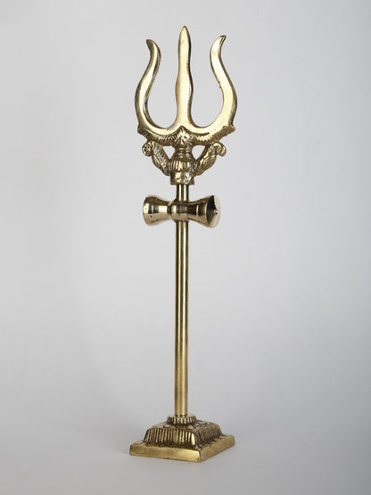 9" Lord Shiva'S Trident (Trishul) In Brass With Stand | Handmade Brass Trident