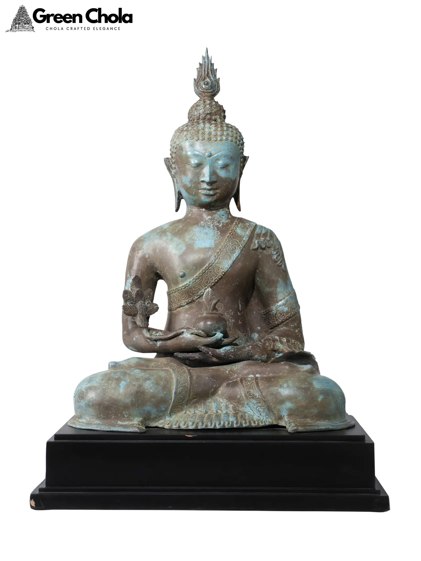 26" Large Medicine Buddha Idol on Wood Base | Balinese Brass Statue