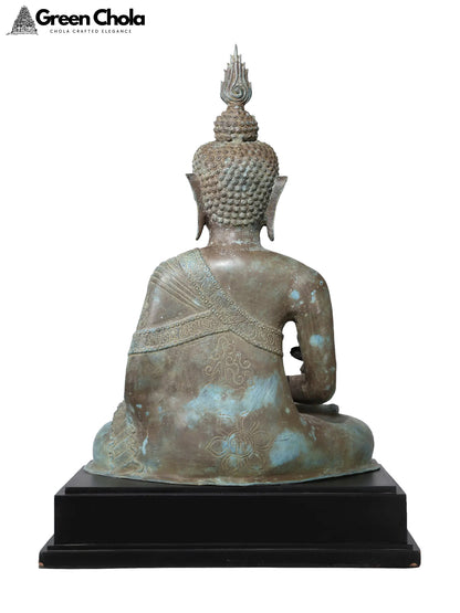 26" Large Medicine Buddha Idol on Wood Base | Balinese Brass Statue