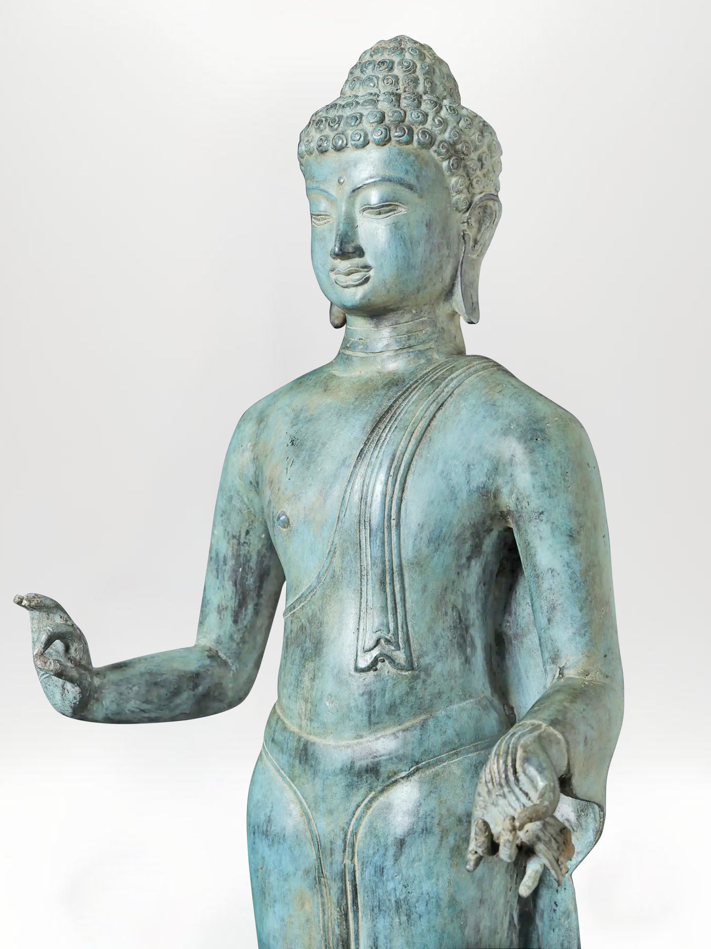 Large Standing Blessing Buddha Brass Statue in Abhaya and Varada Mudra from Indonesia