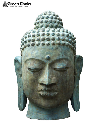 80-Inch Super Large Meditating Buddha Head with Dried Snails & Third Eye - Brass Statue from Indonesia