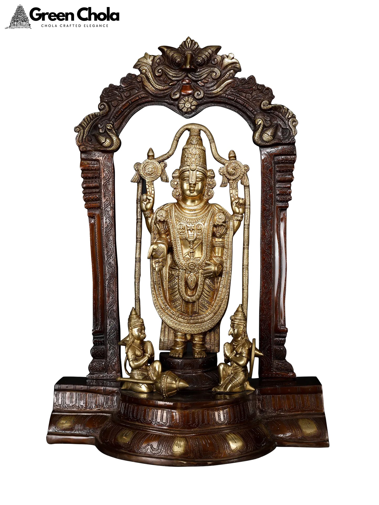 29-inch Brass Statue of Tirupati Balaji (Venkateshvara) with Garuda and Hanuman