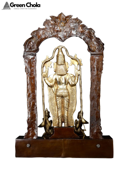 29-inch Brass Statue of Tirupati Balaji (Venkateshvara) with Garuda and Hanuman