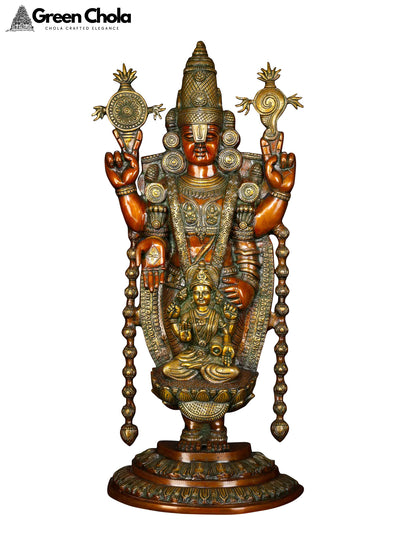 34-inch Large Tirupati Balaji Brass Statue with Goddess Lakshmi