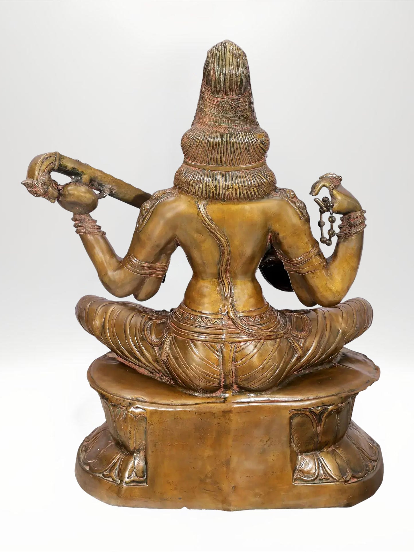 34-Inch Large Kamalasana Saraswati Brass Statue Seated on a Lotus