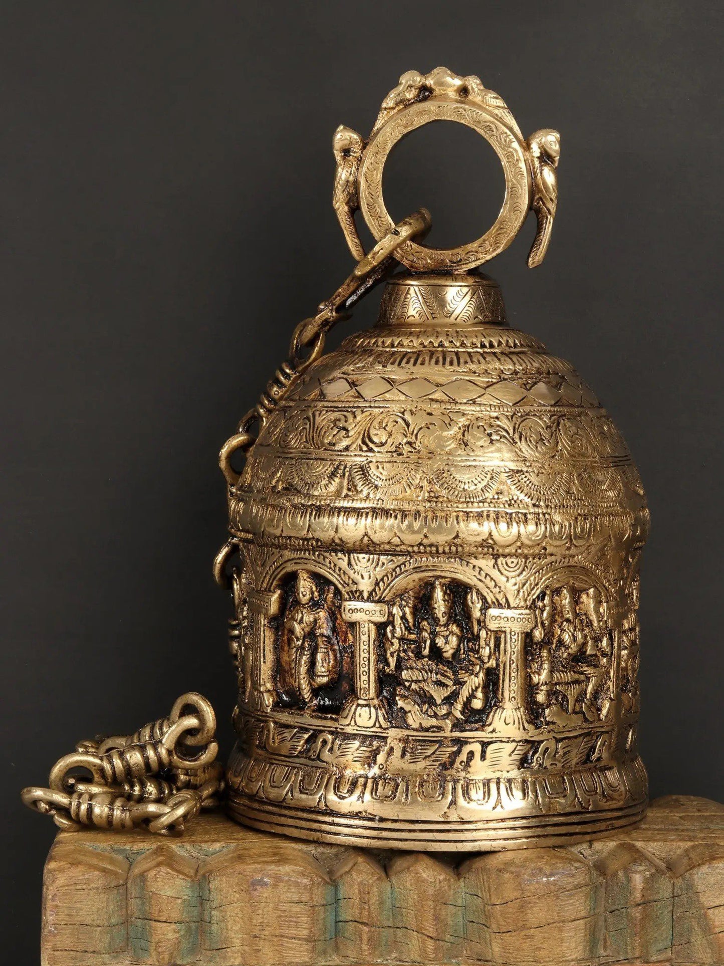 36" Nava Durga Hanging Bell With Chain In Brass | Handmade Brass Bell For Gifting