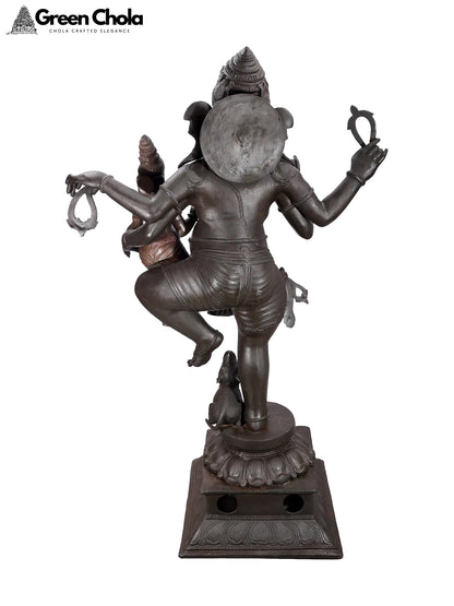 Large Nritya Ganapati Statue with Shakti | Handmade Brass Idol 65-Inch