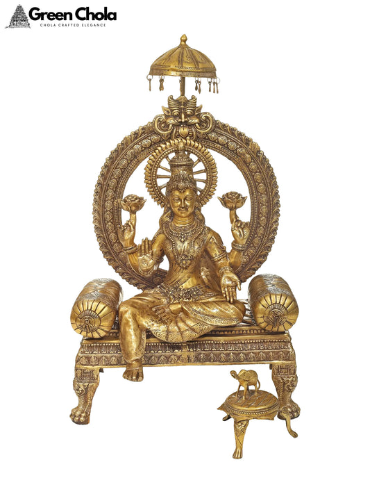 46-Inch Large Goddess Lakshmi Brass Statue | Handcrafted Home Temple Decor