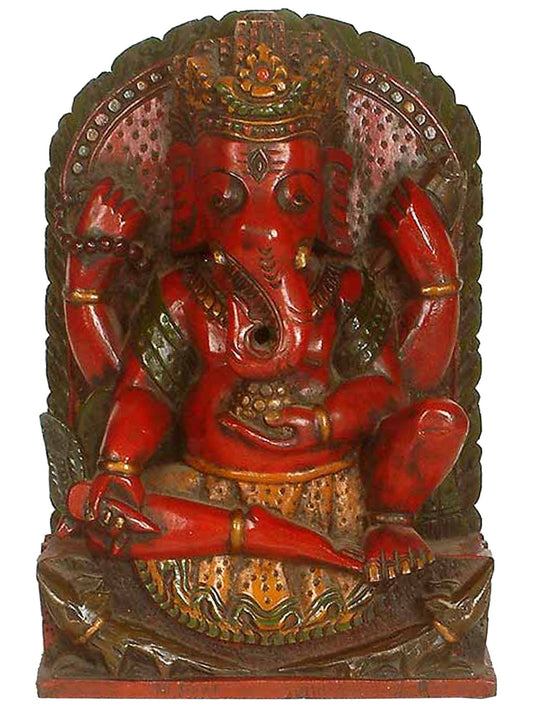 12" Bala Ganapathi Wooden Statue | Handmade Idol | Lord Ganesha Wooden Statue