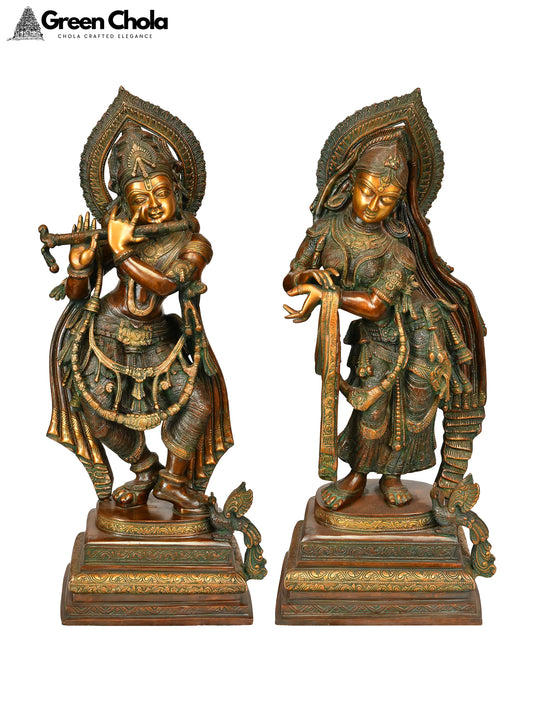 24-inch Radha Krishna Brass Statue - Elegant Spiritual Sculpture